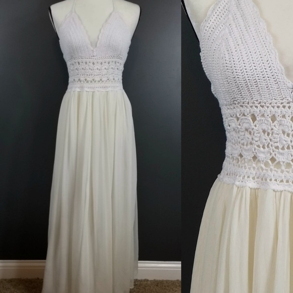 Anthropologie Dresses & Skirts - ANTHROPOLOGIE HIche' White Silk Maxi Dress Boho L